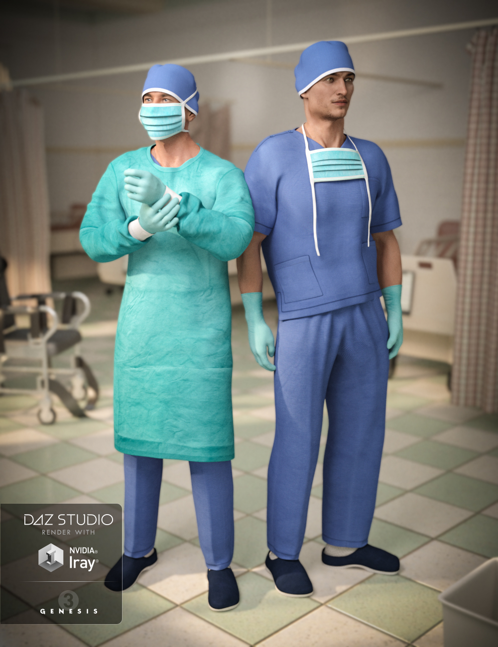 H&C Medical Scrubs Set for Genesis 3 Male(s) by: IH KangSarsa, 3D Models by Daz 3D