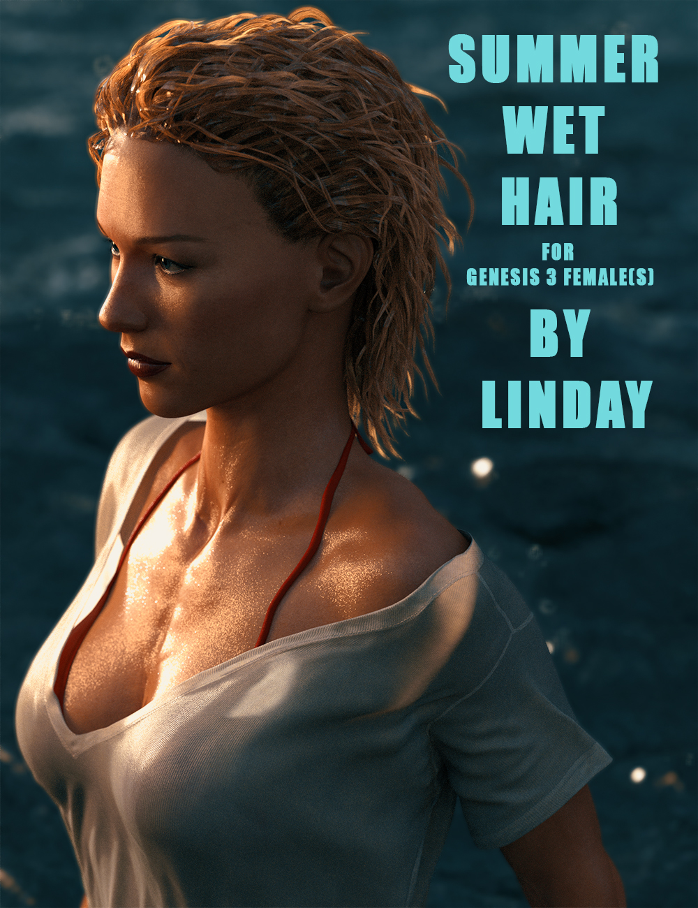 Summer Wet Hair for Genesis 3 Female(s) by: Linday, 3D Models by Daz 3D