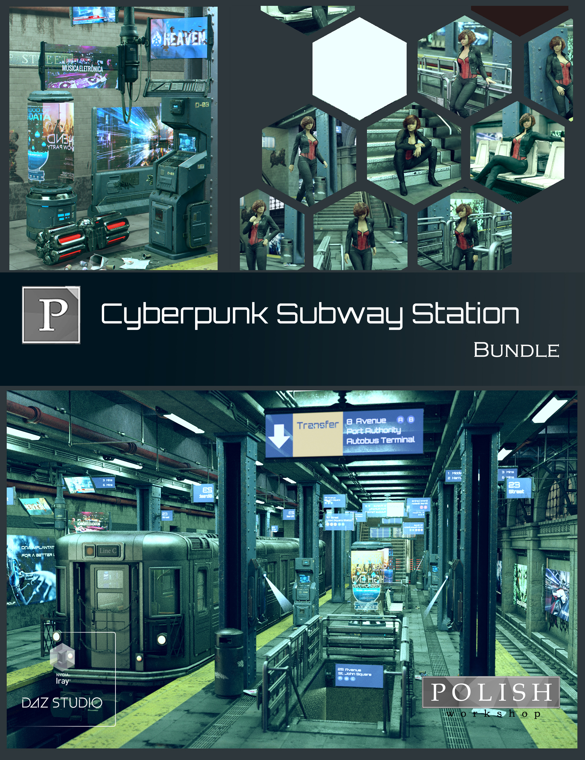 Cyberpunk Subway Station Bundle by: Polish, 3D Models by Daz 3D