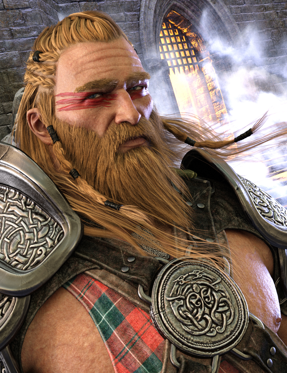 Dragonsbane Barbarian Hair and Beard for Genesis 3 Male(s) by: Luthbel, 3D Models by Daz 3D