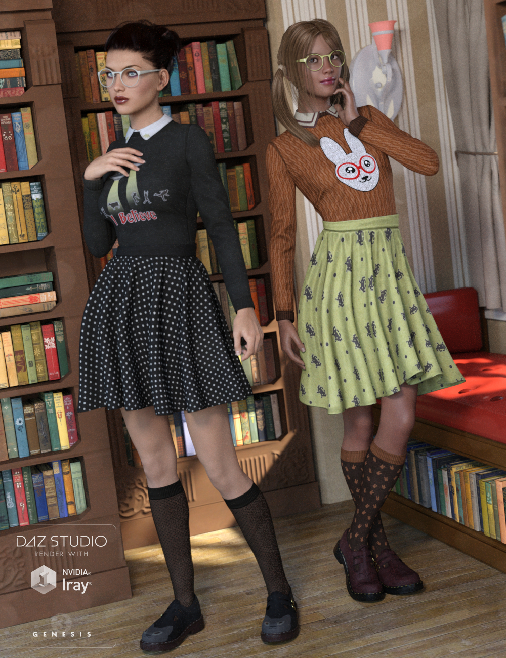 Nerdy Girl Outfit Textures by: , 3D Models by Daz 3D