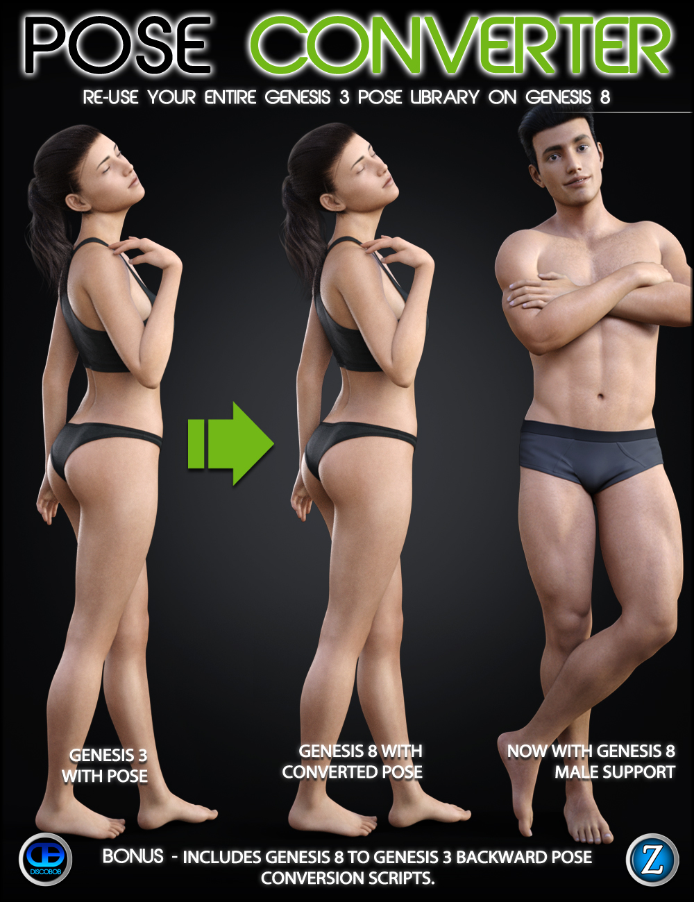 Genesis 3 to Genesis 8 Pose Converter by: DiscobobZev0, 3D Models by Daz 3D
