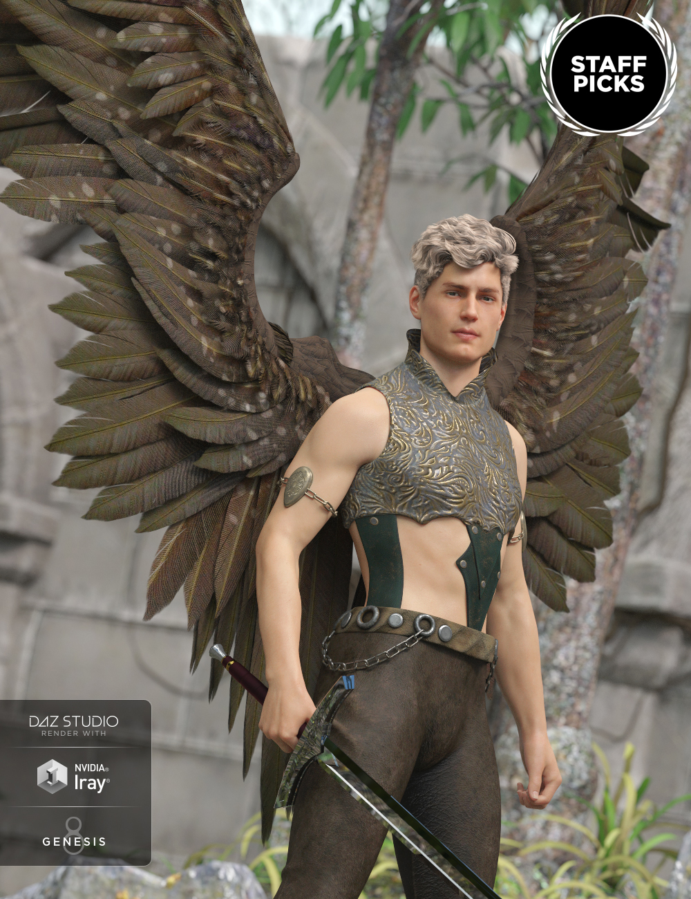Morning Star Wings for Genesis 3 and Genesis 8 Male(s) by: Anna BenjaminMada, 3D Models by Daz 3D