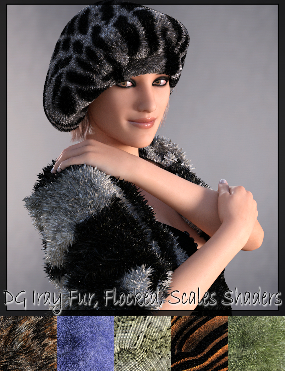 DG Iray Fur, Flocking, Scales Shader Presets by: IDG DesignsDestinysGarden, 3D Models by Daz 3D