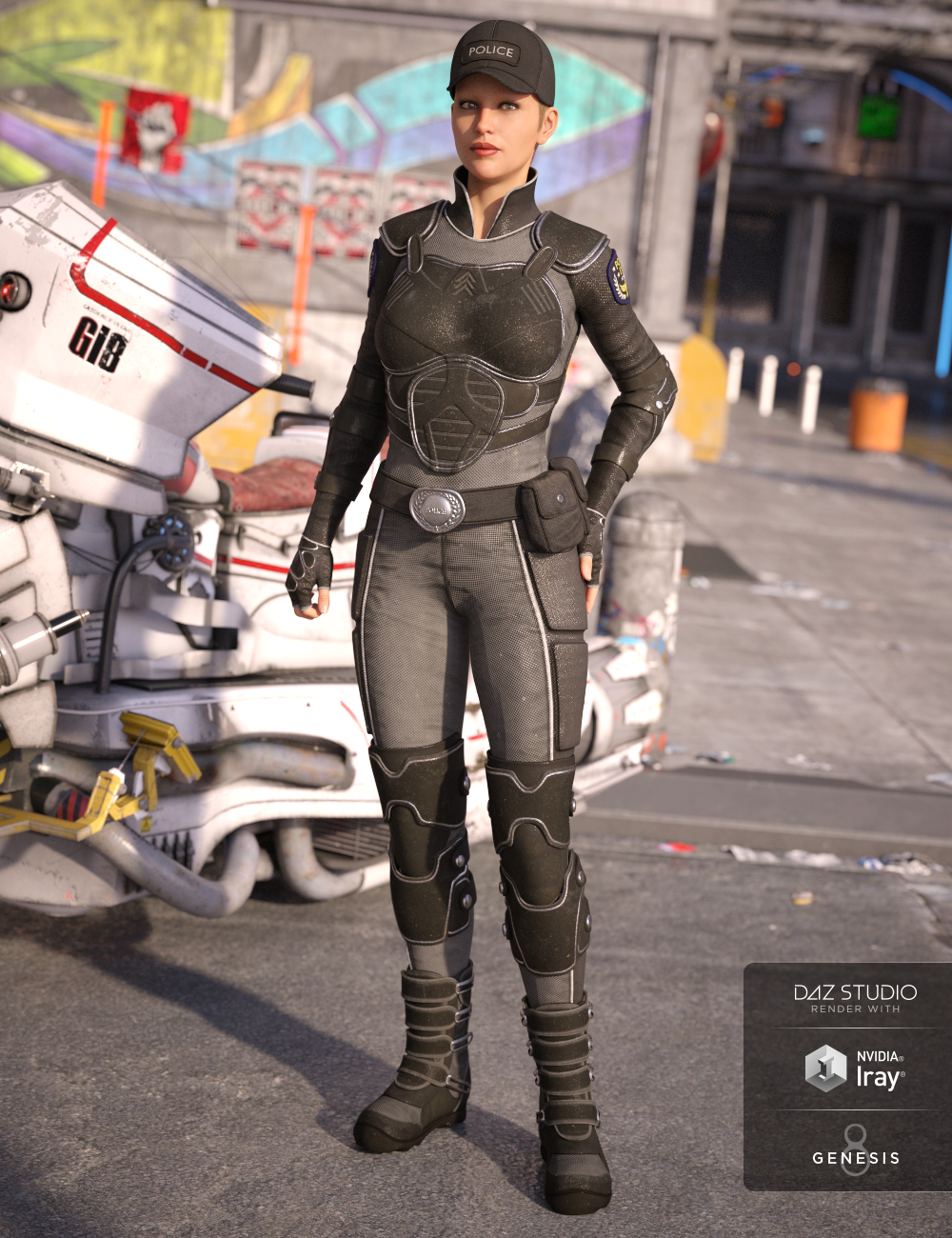 Sci-fi Police Outfit for Genesis 8 Female(s) by: Yura, 3D Models by Daz 3D