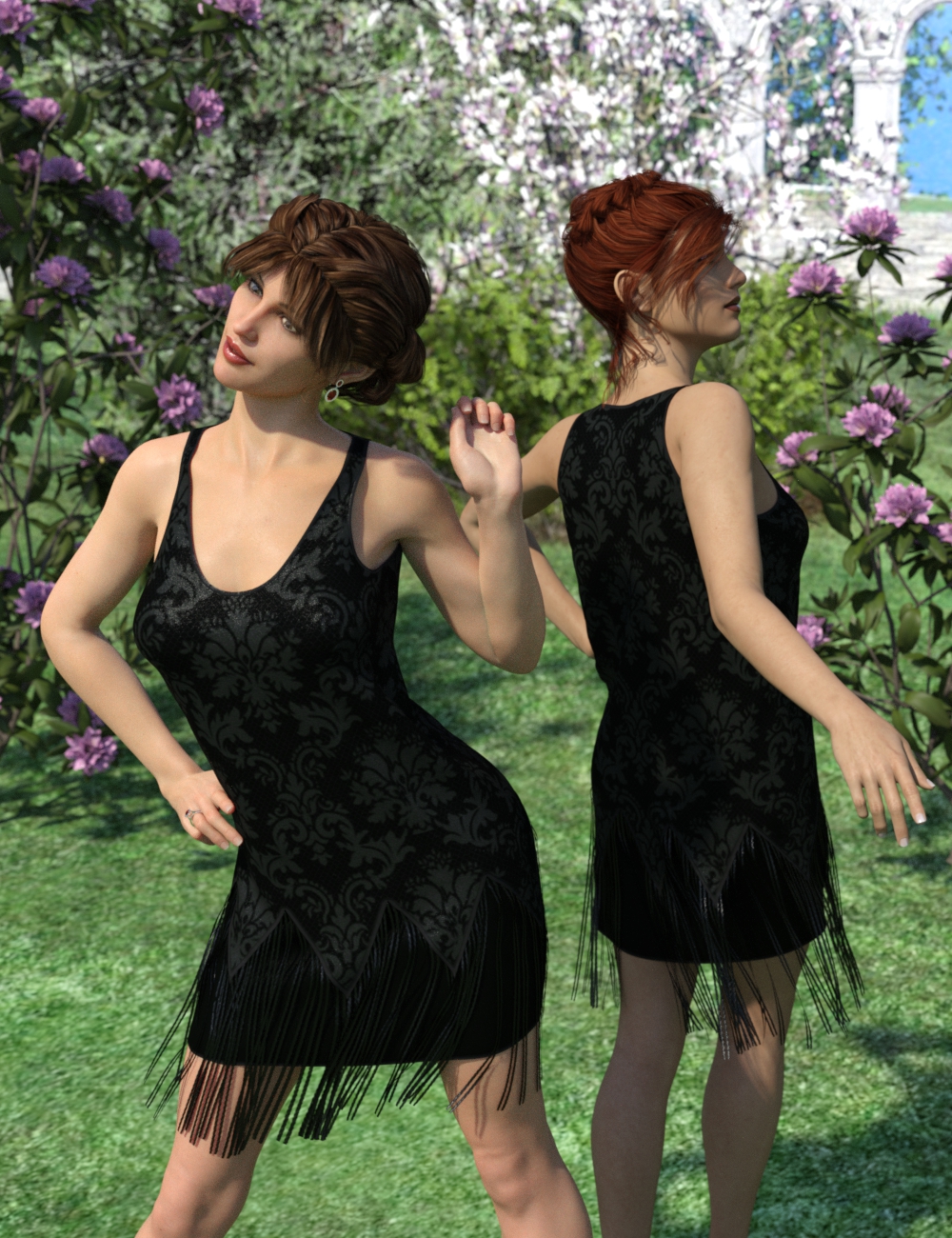 dForce Vintage Style Flapper Dress for Genesis 3 and 8 Female(s) by: Aave Nainen, 3D Models by Daz 3D