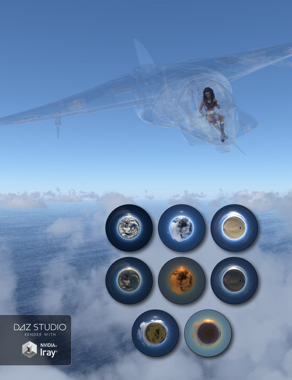 Fantasy IBL - Above the Clouds HDRI by: Denki Gaka, 3D Models by Daz 3D