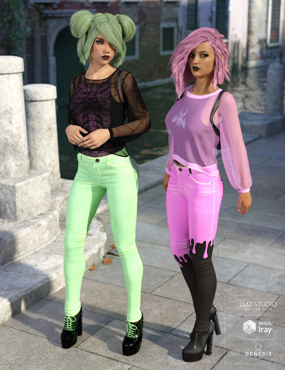 dForce Misty Pastel Goth Outfit Textures by: Moonscape Graphics, 3D Models by Daz 3D