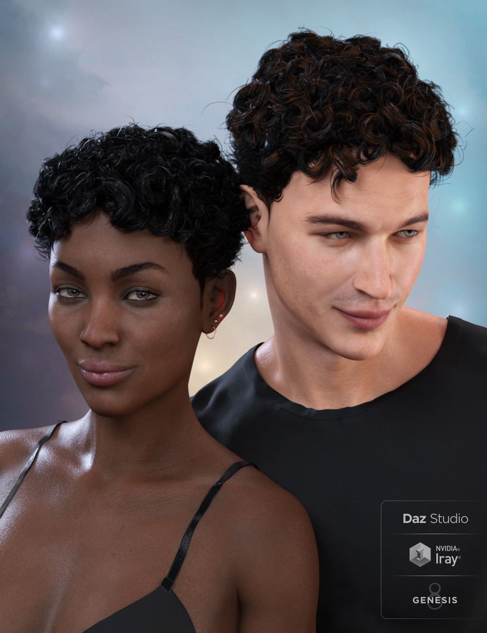 Curly Top Hair for Genesis 3 and 8 by: SamSil, 3D Models by Daz 3D
