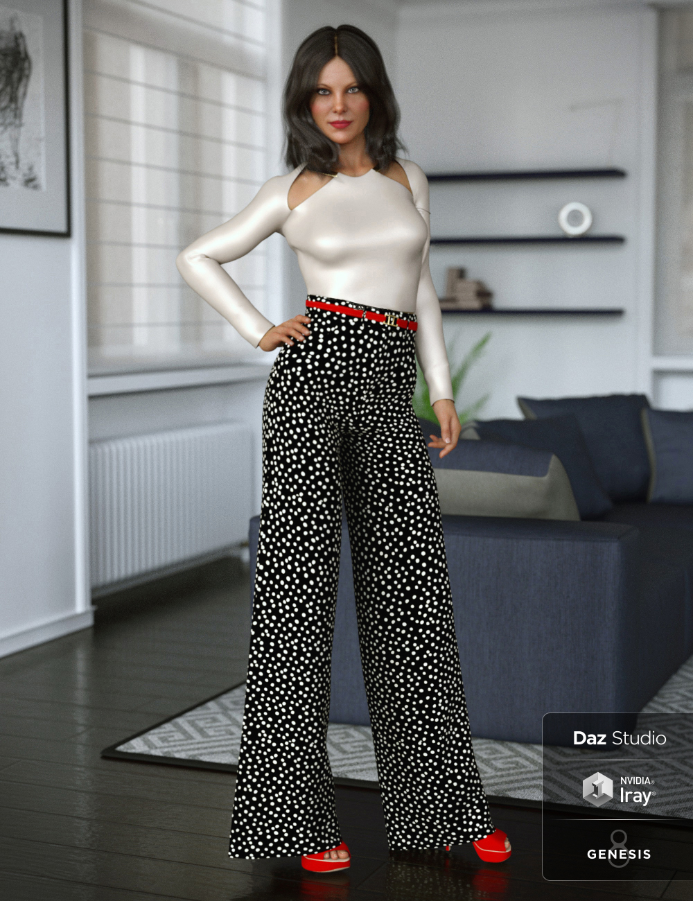 dForce Wide Leg Pants Outfit for Genesis 8 Female(s) by: Anna BenjaminNikisatez, 3D Models by Daz 3D