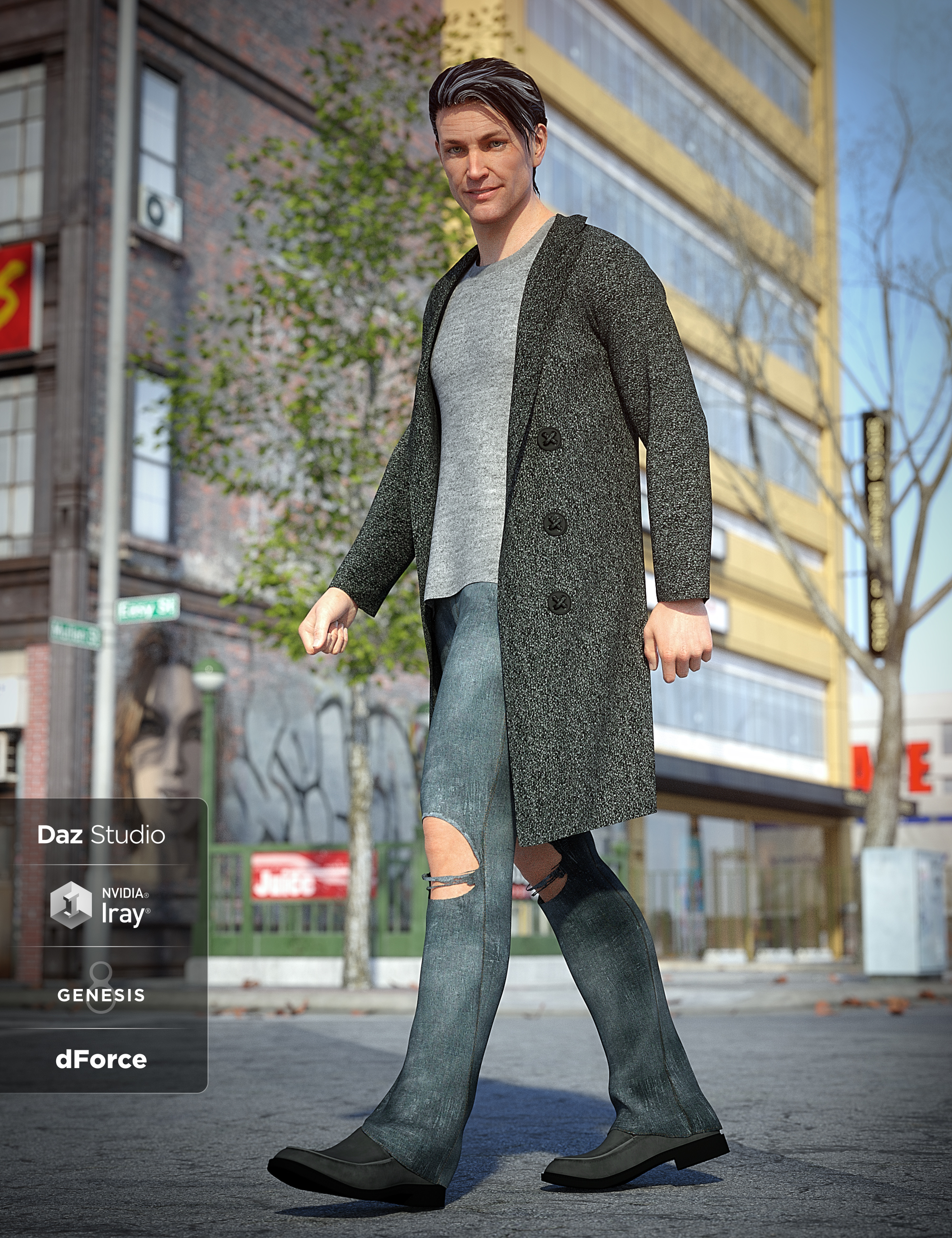dForce Long Coat Outfit for Genesis 8 Male(s) by: Anna BenjaminNikisatez, 3D Models by Daz 3D