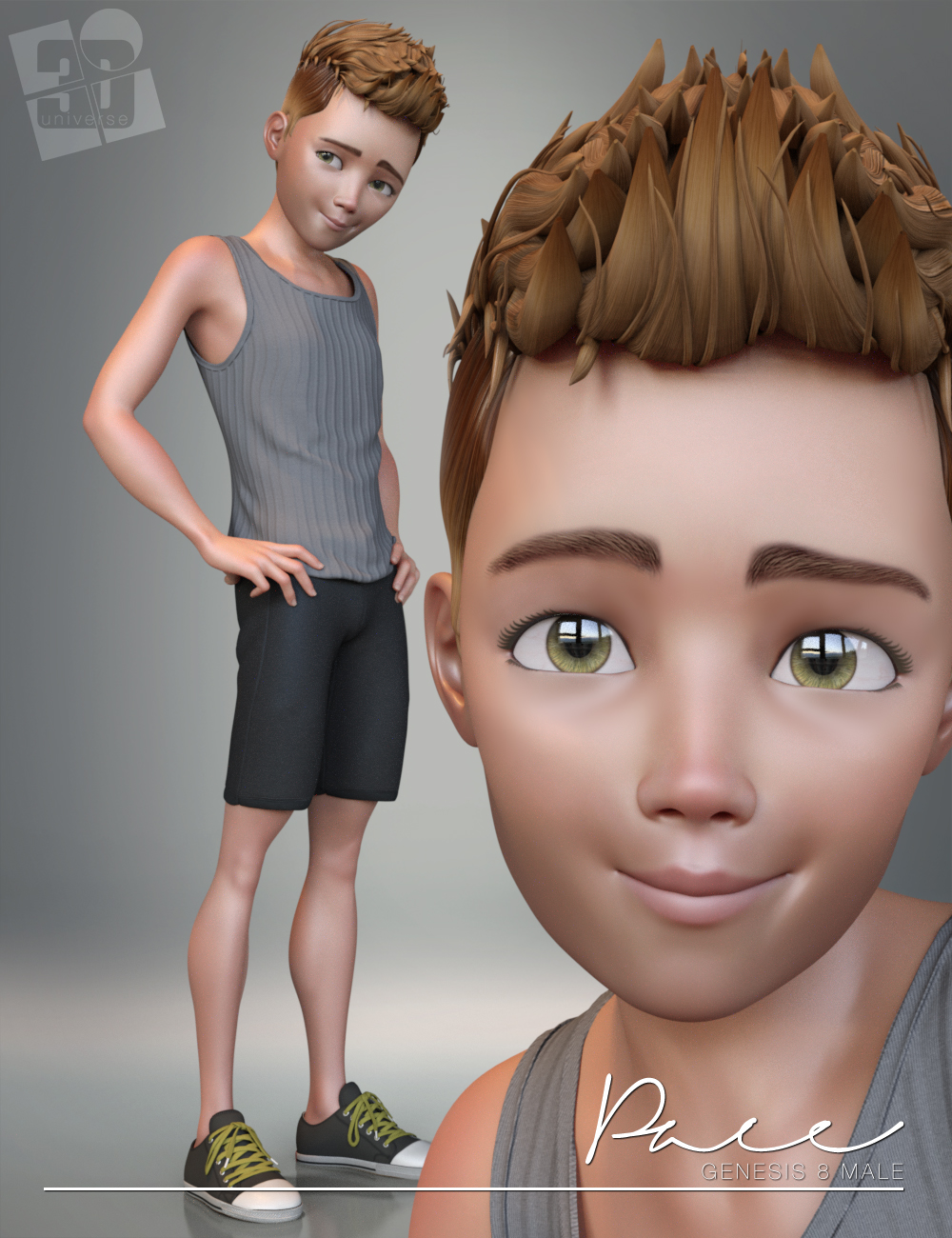 Pace Character, Hair and Expressions for Genesis 8 Male(s) by: 3D Universe, 3D Models by Daz 3D