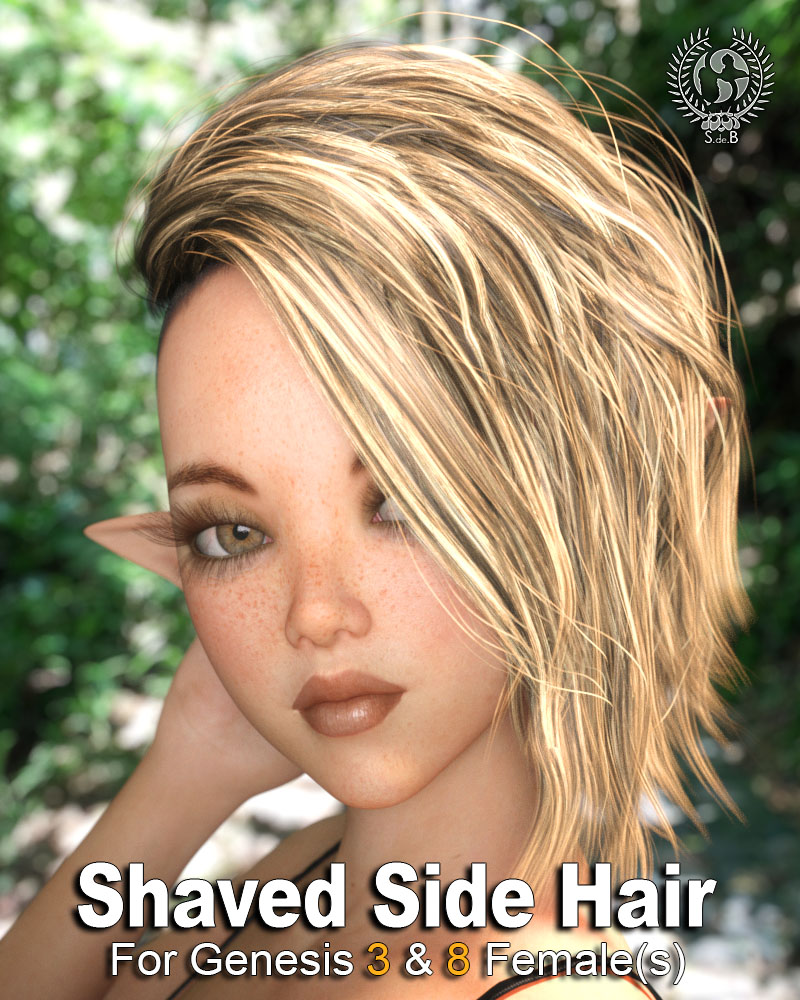 Shaved Side Hair for Genesis 3 and 8 Female(s) by: SamSil, 3D Models by Daz 3D