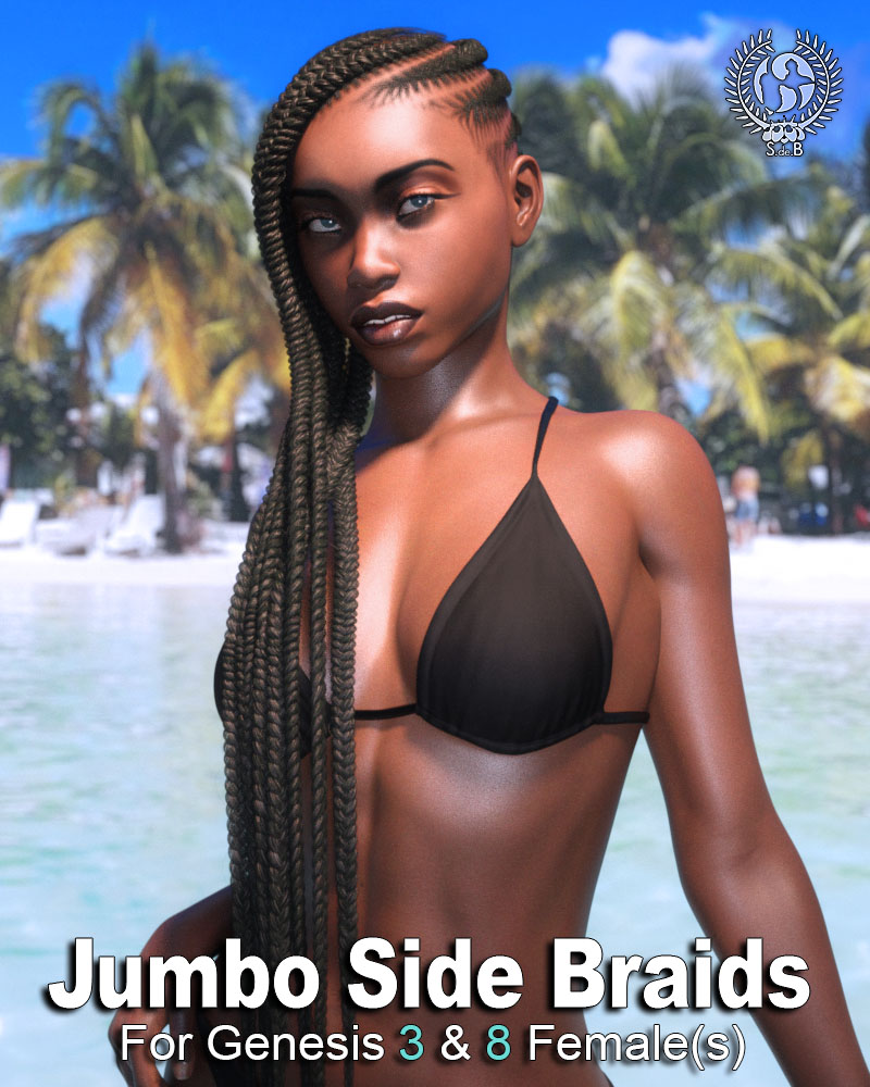 Jumbo Side Braids for Genesis 3 and 8 Female(s) by: SamSil, 3D Models by Daz 3D