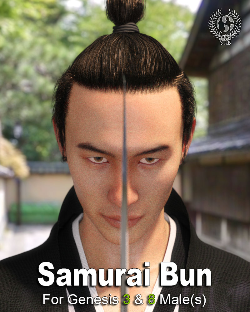 Samurai Bun For Genesis 3 And 8 Males by: SamSil, 3D Models by Daz 3D