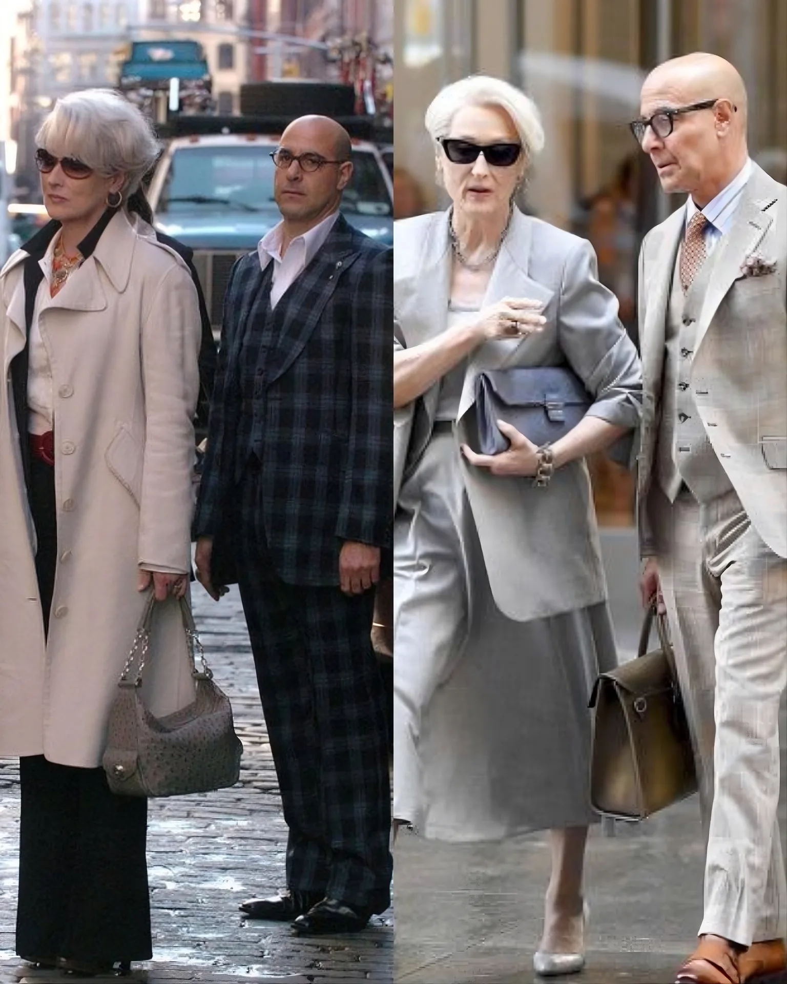 Miranda Priestly (played by Meryl Streep) and Nigel Kipling (played by Stanley Tucci) in The Devil Wears Prada.