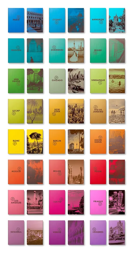 Louis Vuitton City Guide Collection displayed in colourful rows, with each guide offering a curated view of global destinations through independent authors and the brand’s spirit of exploration.