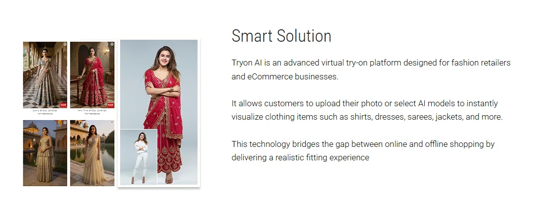 An AI-powered virtual try-on platform enabling users to visualise garments on personalised or model-based avatars in real time.
