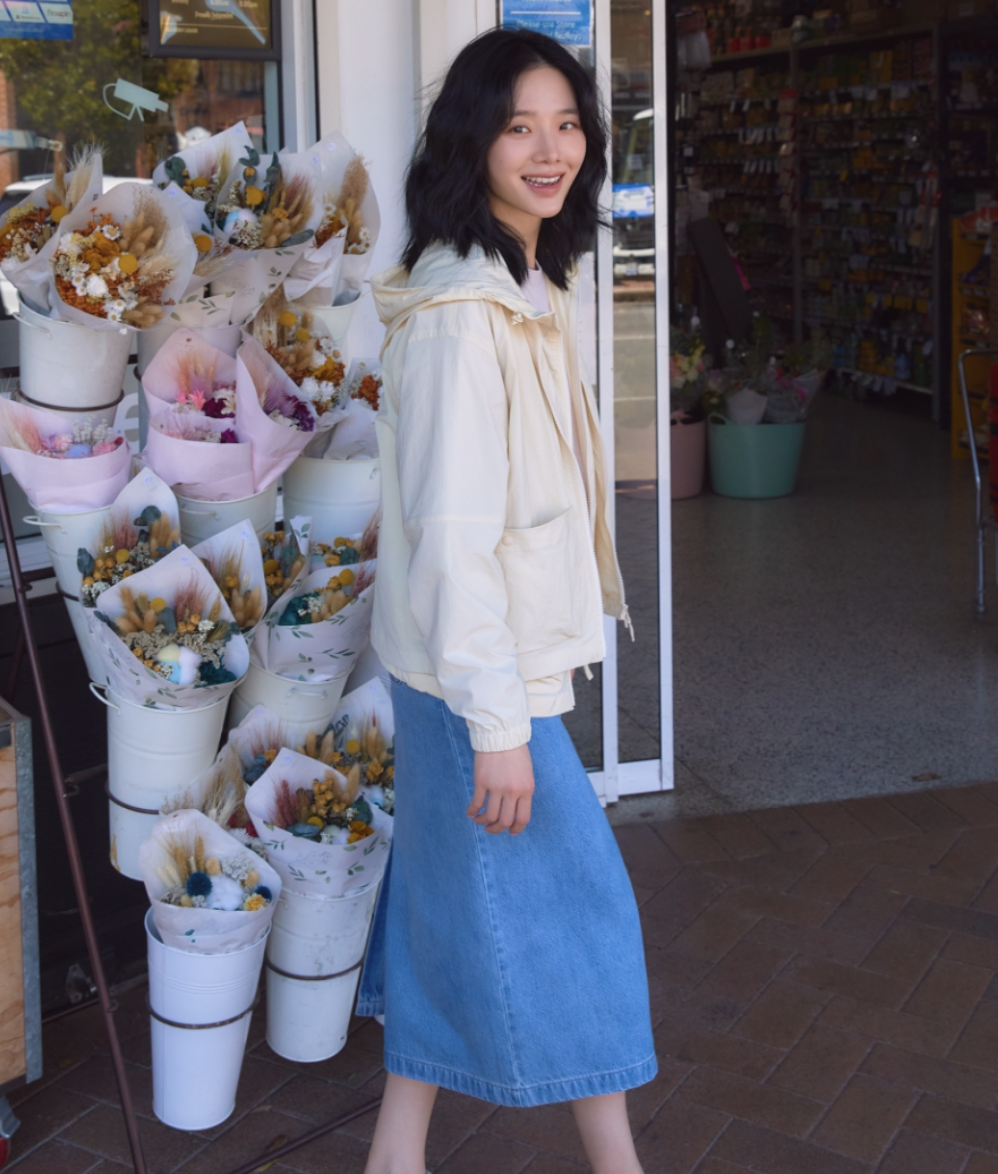 Snow Peak 26SS 여성 — 크림 후디 데님 스커트