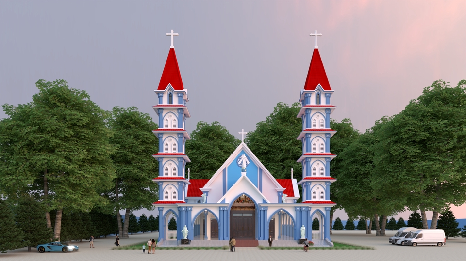 thiết kế mô hình nhà thờ 3d freelance 3d modeling  -  mô hình kiến trúc 3d nhà thờ đẹp