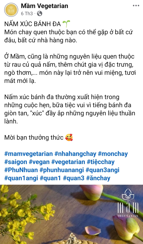 Món nấm xúc bánh đa chay tại Mầm Vegetarian -  tiệc chay, món chay ngon, địa điểm ăn chay Sài Gòn, công thức nấu chay, công việc viết content freelance, viết lách freelance, tuyển dụng content writer, content freelancer,  tìm freelance writer, viết bài freelancer, tìm việc freelance