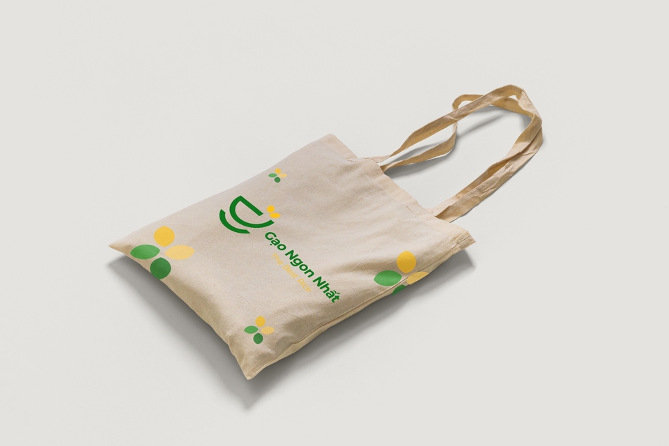 Túi tote vải bố in logo "Cơm ngon nhất" - dịch vụ thiết kế logo chuyên nghiệp giá rẻ