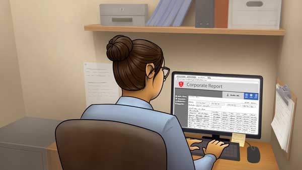 Nhập liệu đánh máy văn bản freelancer - Người phụ nữ làm việc với máy tính và nhập liệu báo cáo công ty.