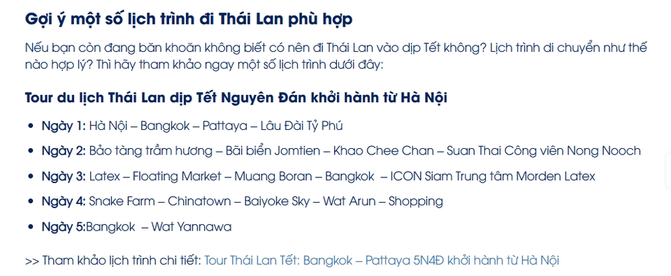 Gói dịch vụ content marketing dịch vụ freelance Việt Nam: Du lịch Thái Lan dịp Tết Nguyên đán