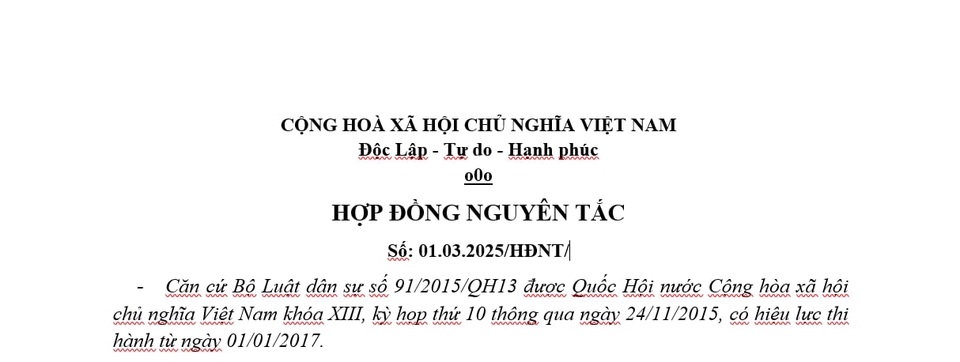 Hợp đồng nguyên tắc tuyển freelancer nhập liệu đánh máy văn bản, dịch vụ đánh máy thuê tại nhà