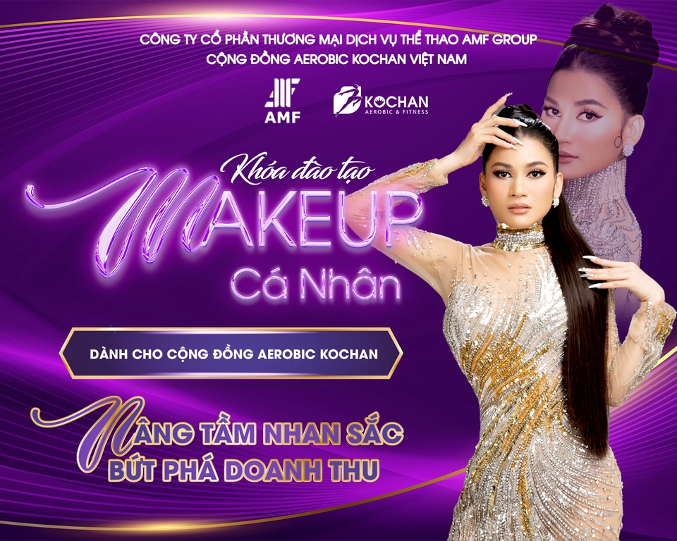 Thiết kế banner khóa đào tạo makeup cá nhân đẹp, chuyên nghiệp cho cộng đồng aerobic Kochana