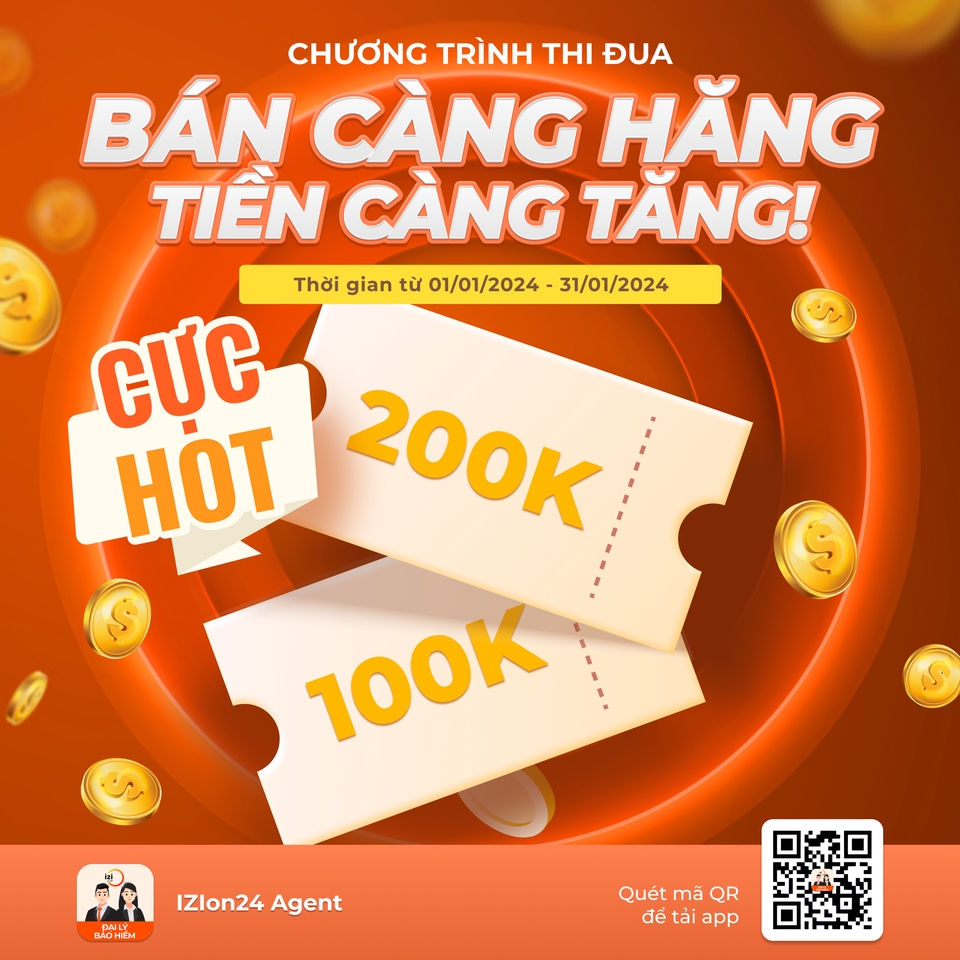 Thiết kế banner quảng cáo khuyến mãi Tết: Bán càng nhiều, tiền thưởng càng cao.  Ưu đãi 100k - 200k.