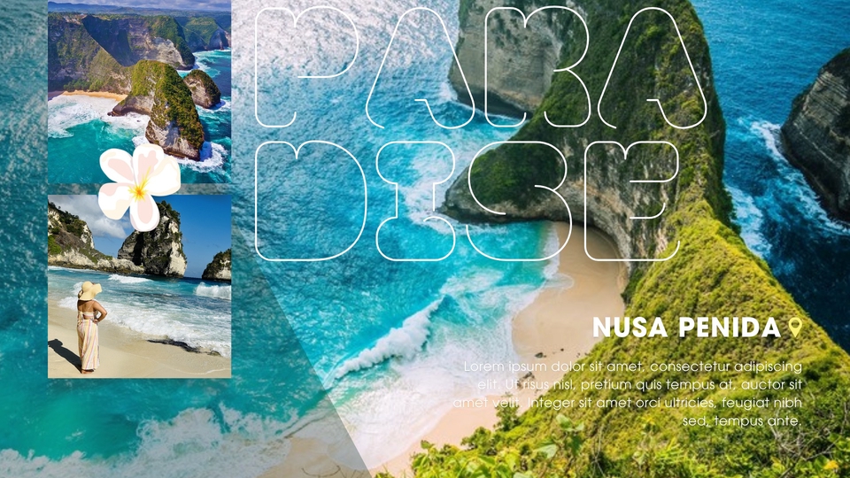Bãi biển Nusa Penida với nước biển trong xanh, cát trắng, khung cảnh đẹp tuyệt vời, thích hợp cho các thiết kế banner du lịch, banner quảng cáo.