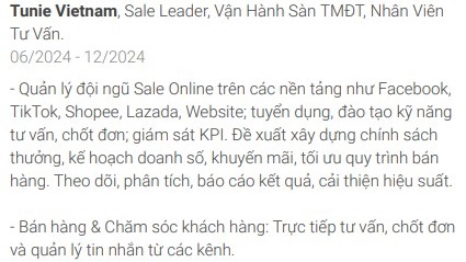 Tìm nhân viên bán hàng freelance - Sale Leader, Vận hành sàn TMĐT, Nhân viên tư vấn cho công ty bán lẻ Việt Nam