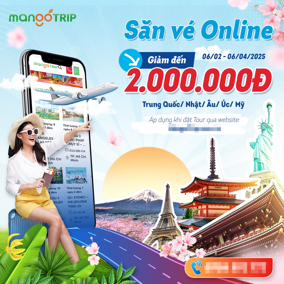 Thiết kế banner du lịch online giảm giá vé máy bay 2.000.000đ cho các nước Trung Quốc Nhật Áu Úc Mỹ
