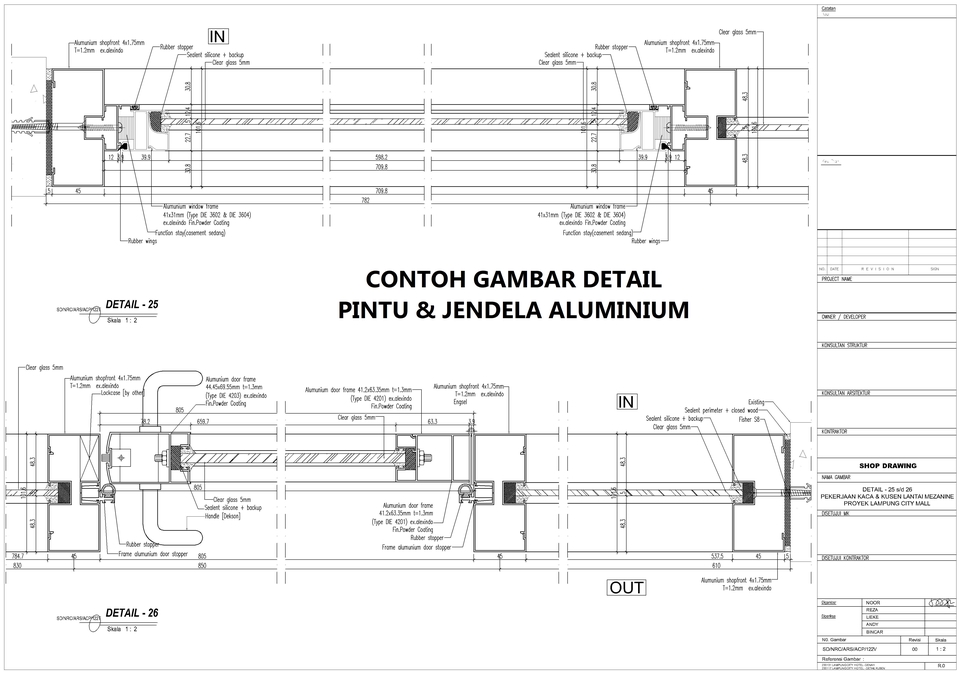 CAD Drawing - Gambar Kerja 2D Kusen Aluminium dan Kaca, Kaca Frameless & Pintu Automatic - 6