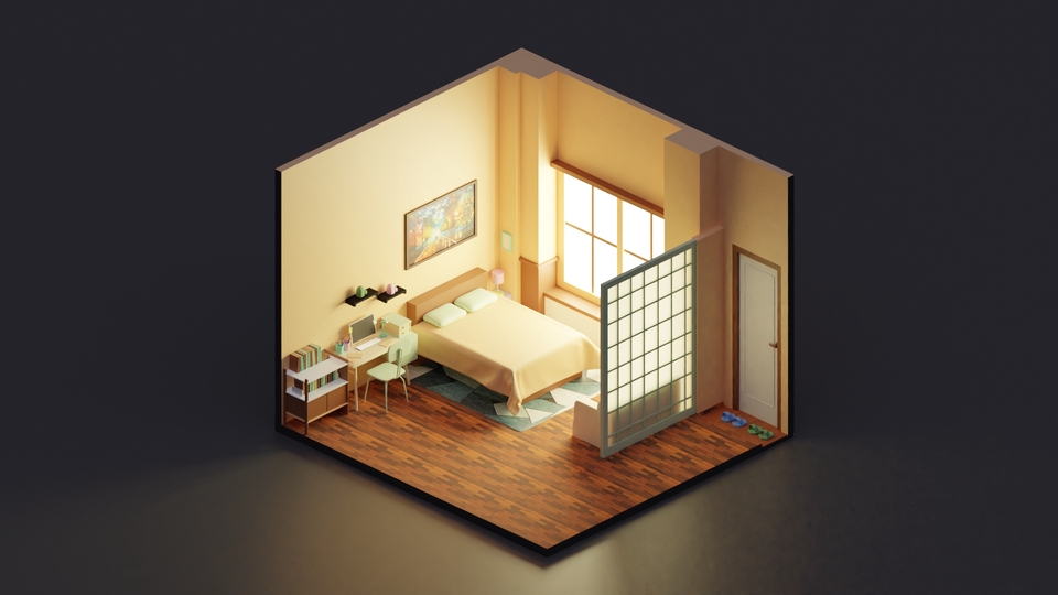 Jasa desain interior kamar tidur minimalis dengan model 3d