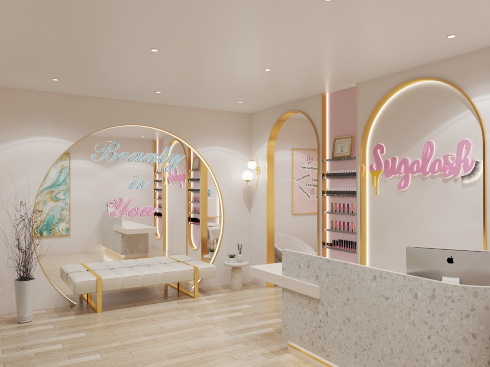 Jasa desain interior salon dan 3d render interior salon mewah minimalis.