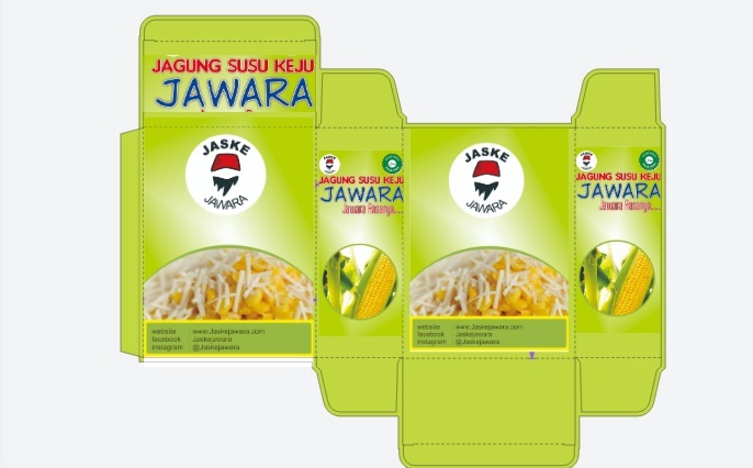 Jasa desain kemasan kotak makanan jagung susu keju Jawara dengan desain unik dan menarik