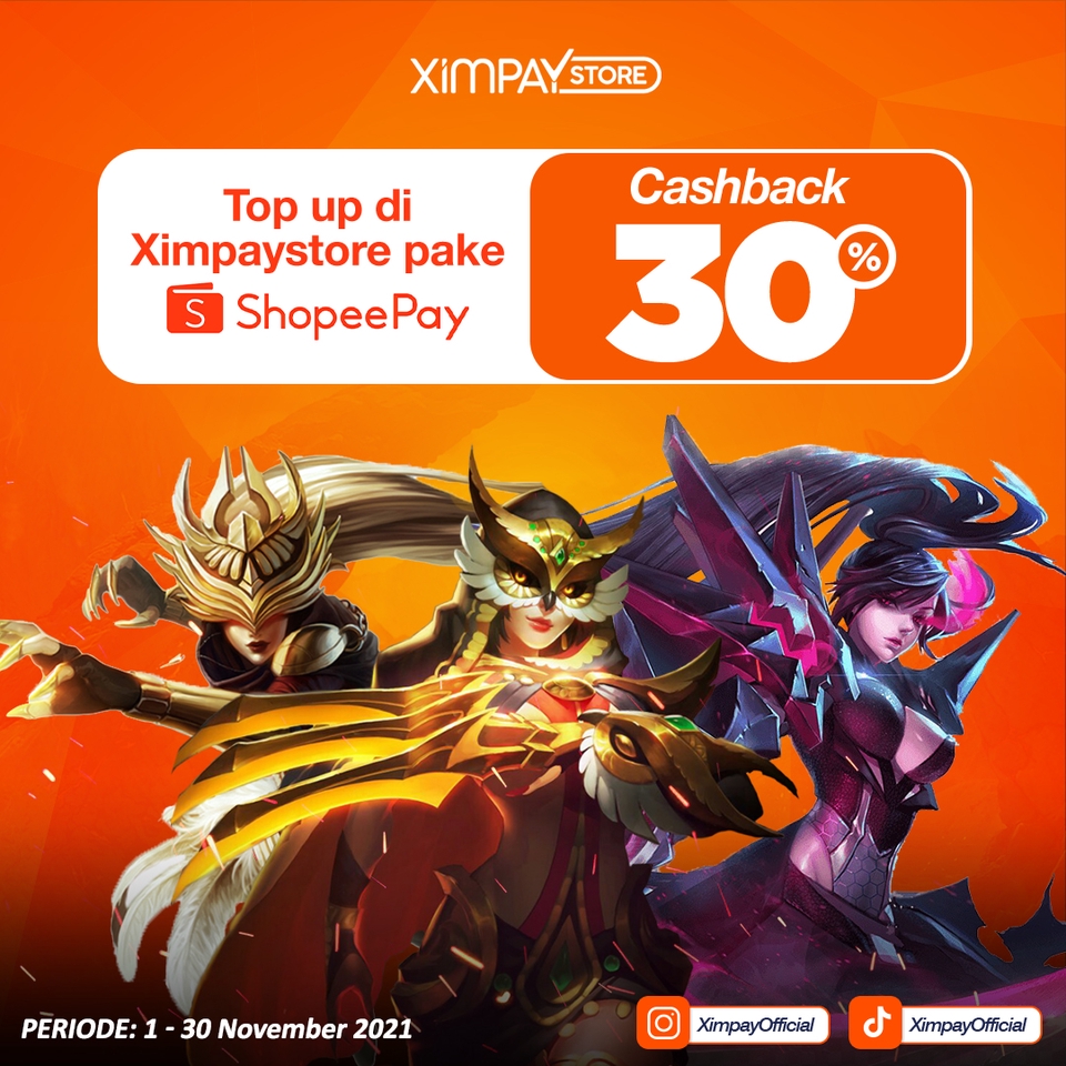Jasa Desain Banner Instagram Promosi Top Up Ximpaystore Pakai ShopeePay Cashback 30%