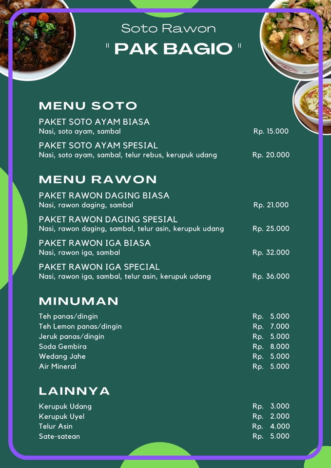 Jasa desain menu makanan, desain menu cafe, desain daftar menu, desain menu restoran, desain menu minuman, desain daftar menu makanan, desain menu dari Pak Bagio