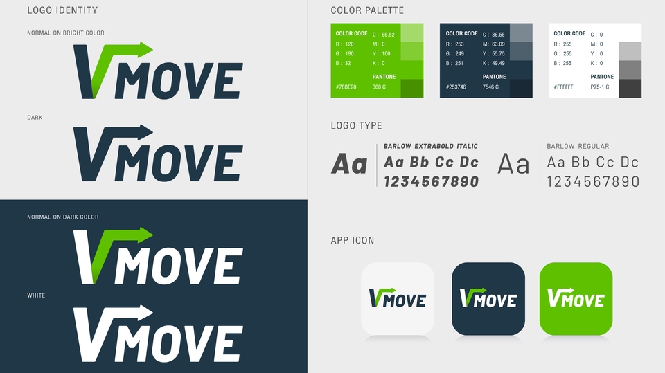 รับออกแบบโลโก้VMoveมืออาชีพ โลโก้ทันสมัยสีเขียวและน้ำเงินเข้ม