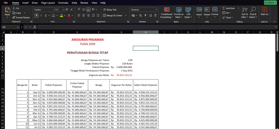 Jasa input data excel untuk perhitungan bunga tetap.
