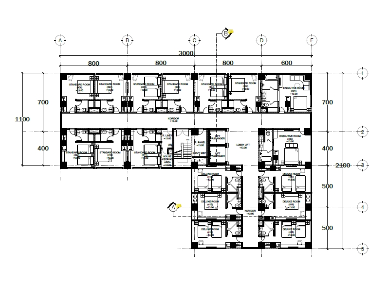 Jasa drafter autocad freelance, desain denah lantai gedung kantor dengan ukuran 3000x800 meter, drafter murah, pembuatan autocad