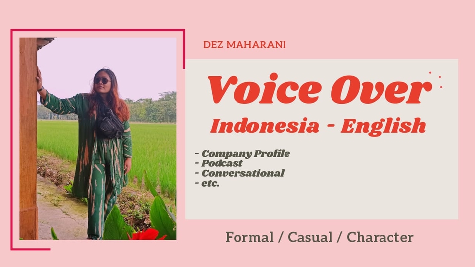 Sulih suara (dubbing, looping) - Voice Over Female/Wanita Professional Indonesia & English - 1