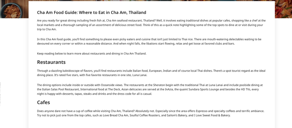 รับเขียนบทความภาษาอังกฤษเกี่ยวกับการท่องเที่ยวชะอำ แนะนำร้านอาหารและคาเฟ่ บทความSEO