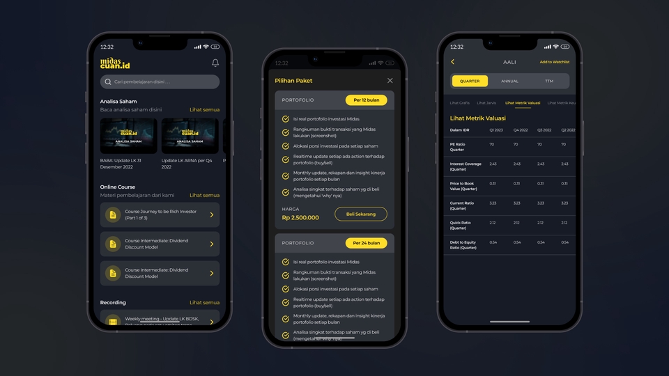 Contoh mockup desain aplikasi mobile untuk platform freelancer desain UI UX, menampilkan tampilan dashboard untuk pengguna.