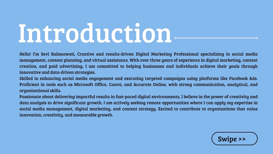 Jasa virtual assistant profesional Sevi Rahmawati, berpengalaman 3+ tahun di digital marketing.