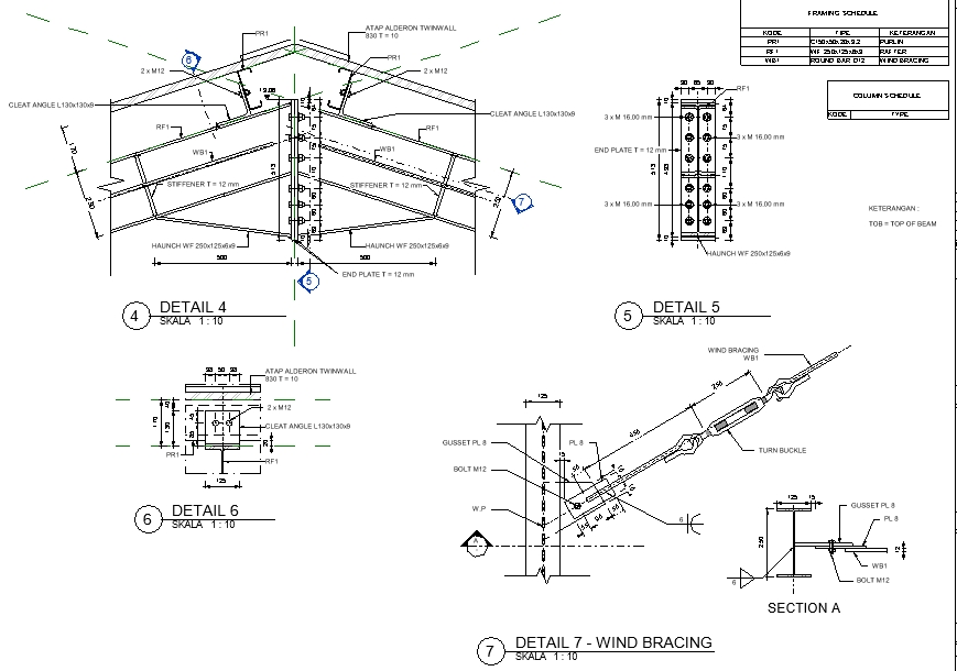 Jasa drafter autocad freelance desain rangka atap bangunan dengan detail bagian-bagiannya