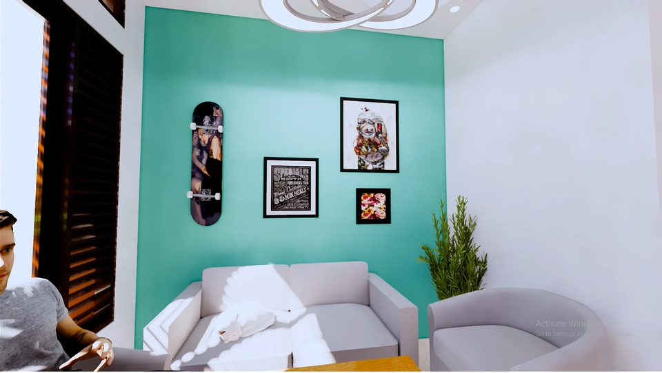 Jasa desain interior apartemen minimalis dengan desain ruang tamu yang nyaman dan dilengkapi dengan sofa dan TV.