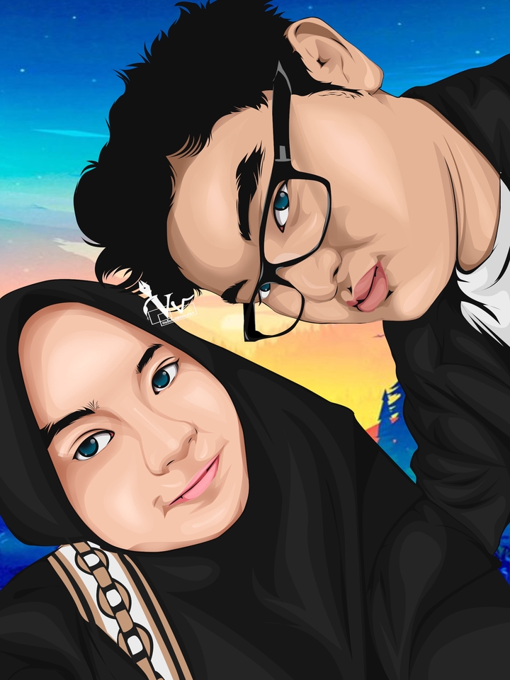 Jasa karikatur desain vektor wajah, gambar pasangan kekasih dengan gaya kartun, gambar digital ilustrasi.